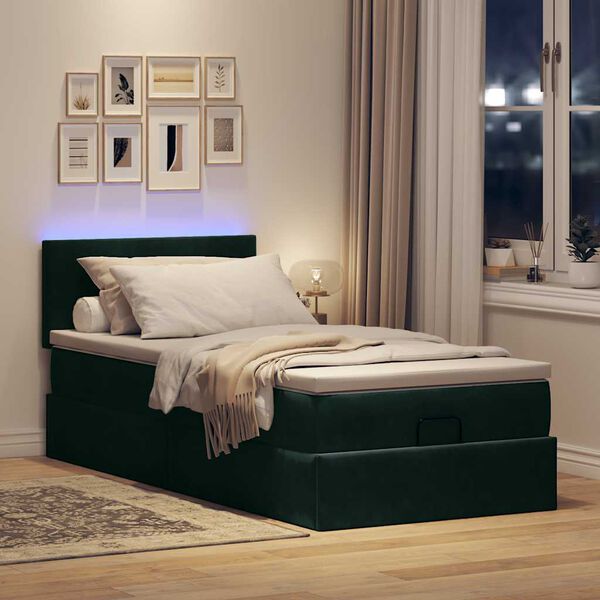 vidaXL Pouf Letto con Materasso e LED Verde Scuro 80x200cm in Velluto