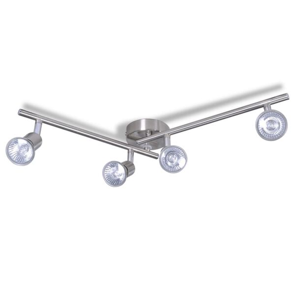 Lampada da soffitto con 4 faretti alogeni in metallo nichel satinato