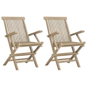 vidaXL Sedie pieghevoli 2 pezzi grigie 56x61x89 cm in legno massello di teak