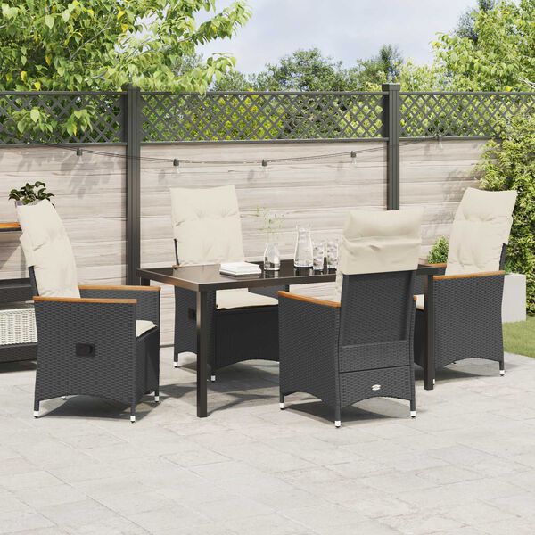 vidaXL Set da Pranzo per Giardino con cuscino 5 pcs Nero polyrattan