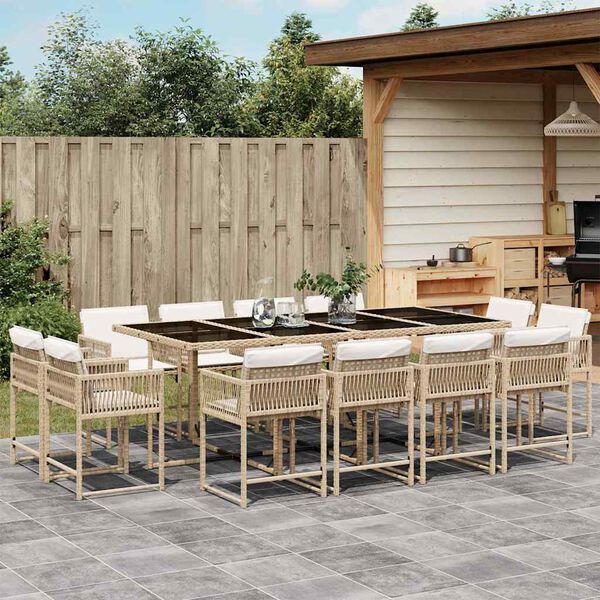 vidaXL Set da Pranzo da Giardino 13 pz con Cuscini Beige in Polyrattan