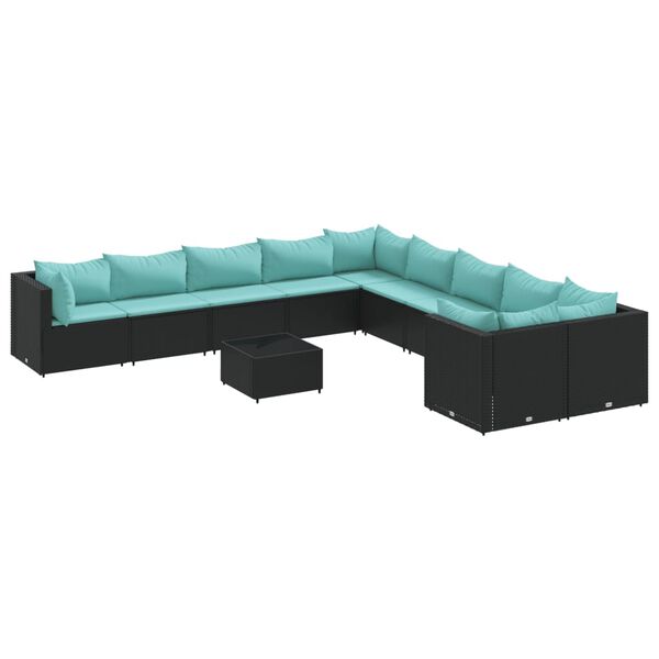 vidaXL Set Divani da Giardino 10pz con Cuscini in Polyrattan Nero