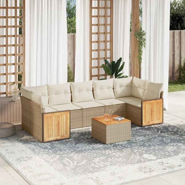 vidaXL Set Divano da Giardino 8 pz con Cuscini Beige in Polyrattan