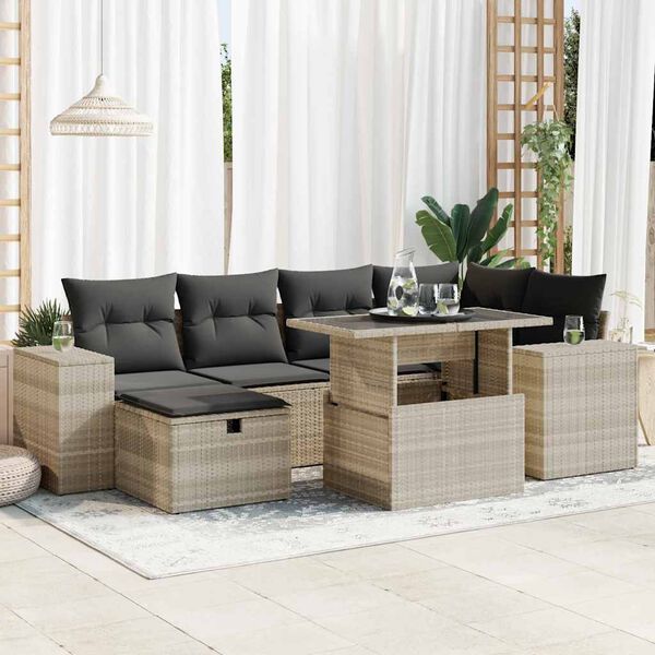 vidaXL Set Divano da Giardino 8pz con Cuscini Grigio Chiaro Polyrattan