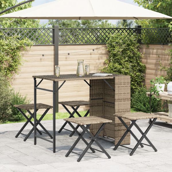 vidaXL Set da Pranzo da Giardino Pieghevole 5pz Beige in Polyrattan
