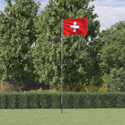 vidaXL Asta e Bandiera Svizzera 5,55 m Alluminio