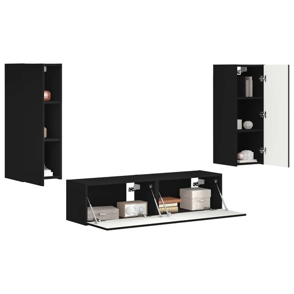 vidaXL Set mobile TV Montaggio a parete 2 pcs Nero Legno multistrato