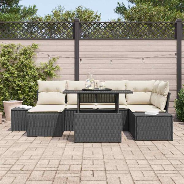 vidaXL Set Divano da Giardino con cuscino 7 pcs Nero e crema