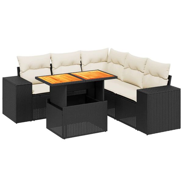 vidaXL Set Divano da Giardino 6 pz con Cuscini Nero in Polyrattan