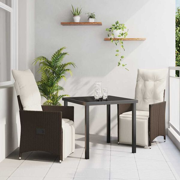vidaXL Set da Pranzo per Giardino con cuscino 3 pcs Marrone polyrattan