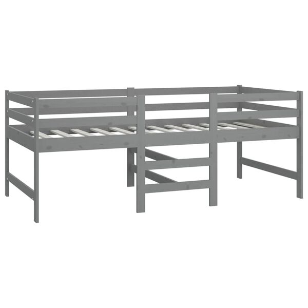 vidaXL Letto Medio-Alto Grigio in Legno Massello di Pino 90x200 cm