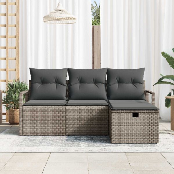 vidaXL Set Divano da Giardino con cuscino 4 pcs Grigio Poly Rattan