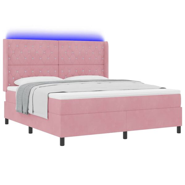 vidaXL Letto a molle con materasso con led Rosa 180 x 200 cm Velluto