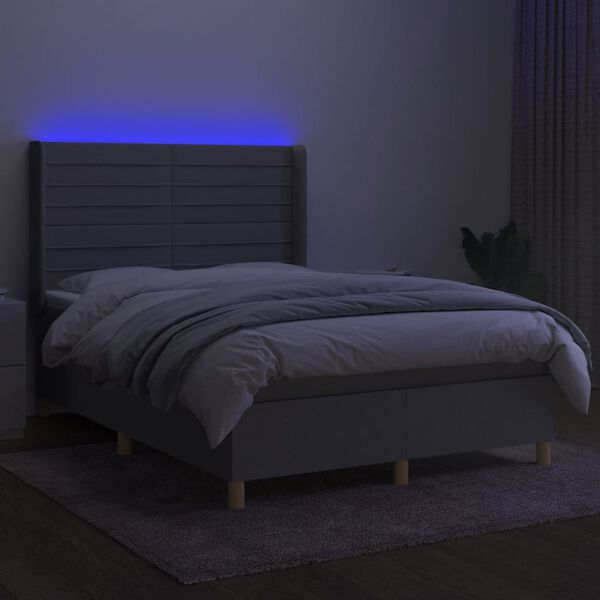 vidaXL Letto a Molle Materasso e LED Grigio Chiaro 140x190 cm Tessuto