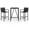 vidaXL Set Bar da Giardino 3 pz Nero in Polyrattan