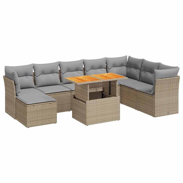 vidaXL Set Divano da Giardino 9 pz con Cuscini Beige in Polyrattan