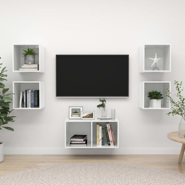 vidaXL Set Mobili TV 5 pz Bianco Lucido in Legno Multistrato
