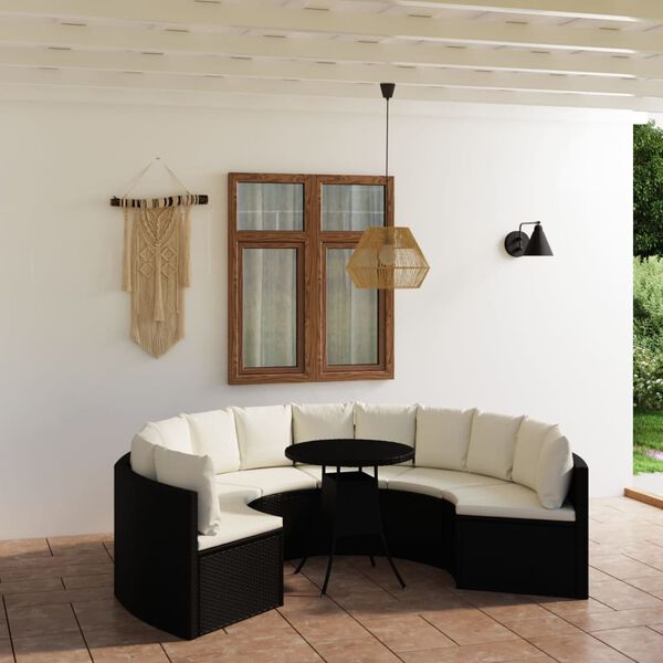 vidaXL Set Divani da Giardino 7 pz con Cuscini in Polyrattan Nero