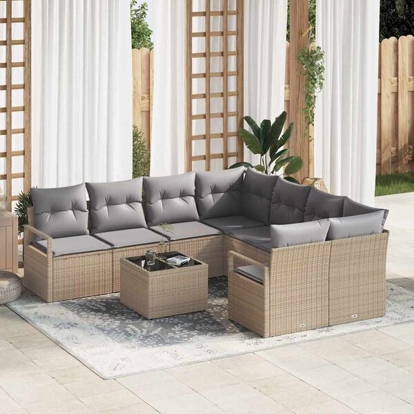 vidaXL Set di divani con cuscino 9 pcs Beige e grigio polyrattan