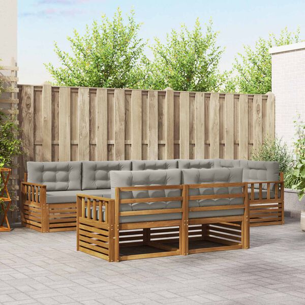 vidaXL Set di divani da esterno 7 pcs Grigio Naturale e Chiaro