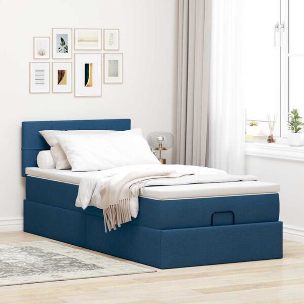 vidaXL Struttura Letto Pouf con Materasso Blu 80x200 cm in Tessuto