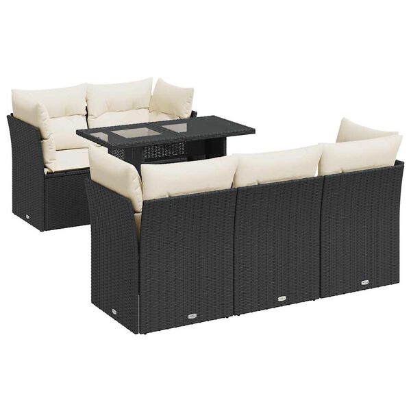 vidaXL Set Divano da Giardino 6 pz con Cuscini Nero in Polyrattan