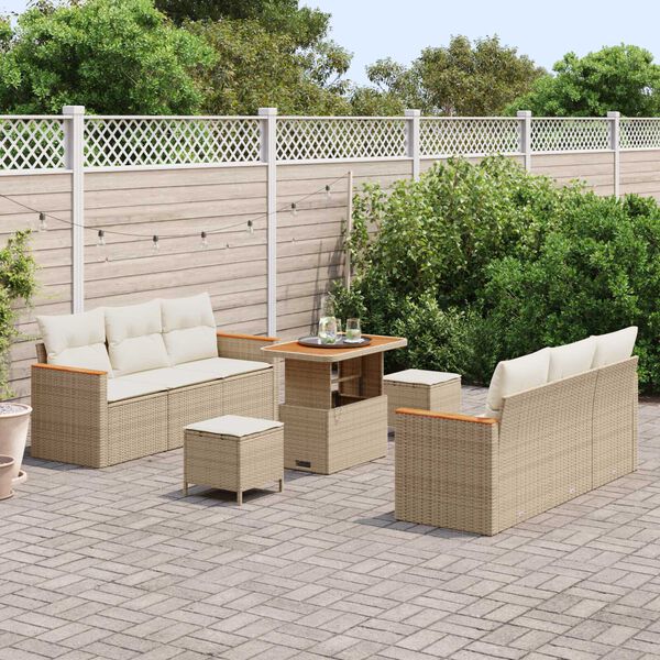 vidaXL Set Divano da Giardino 9 pcs Beige polyrattan