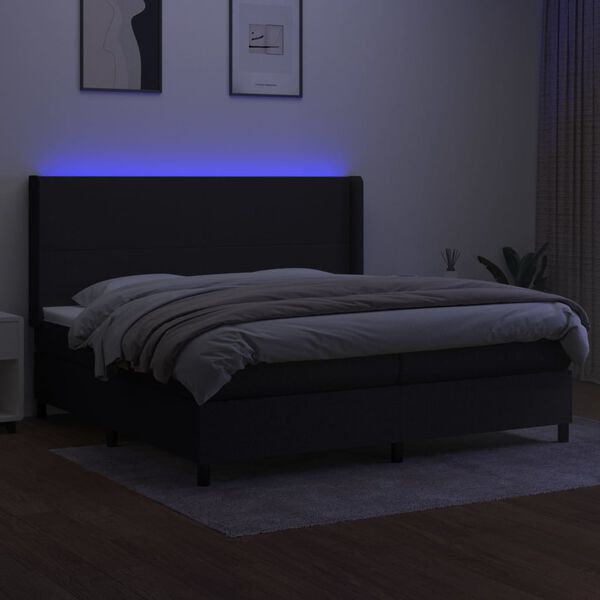 vidaXL Letto a Molle Materasso e LED Nero 200x200cm in Tessuto