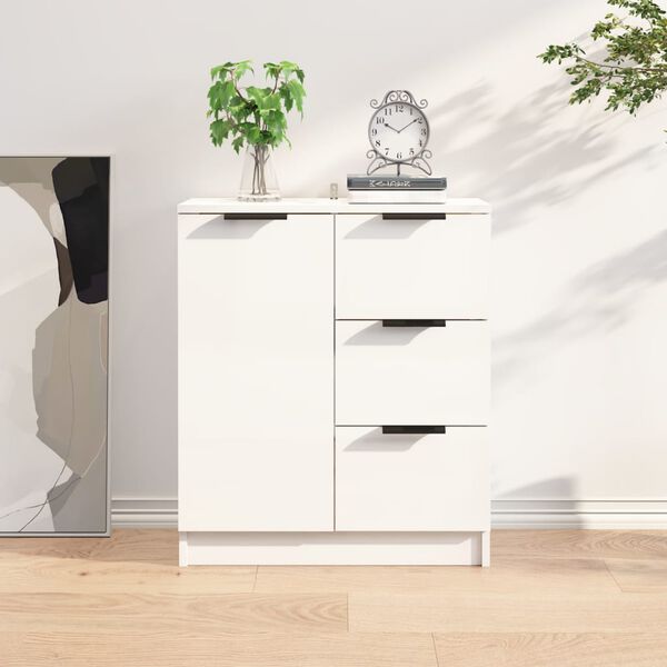 vidaXL Credenza 60x30x70 cm in Legno Multistrato Bianco Lucido