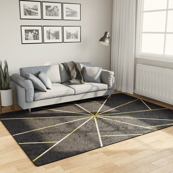vidaXL Tappeto Lavabile Nero e Oro 160x230 cm Antiscivolo