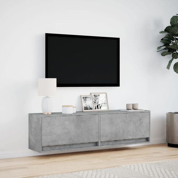 vidaXL Mobile TV a Parete con Luci LED Grigio Cemento 140x31x38 cm