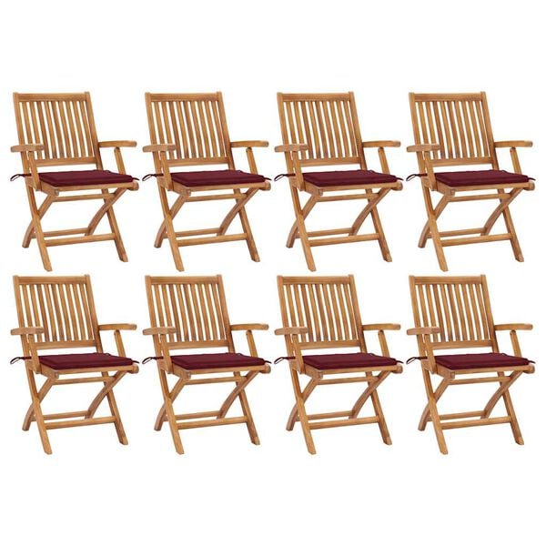 vidaXL Sedie da Giardino Pieghevoli con Cuscini 8 pz Massello di Teak