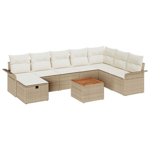vidaXL Set Divano da Giardino con cuscino 9 pcs Beige Poly Rattan