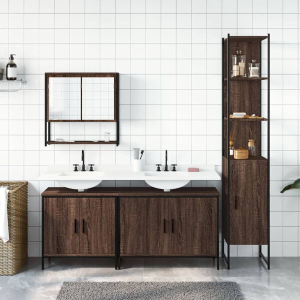vidaXL Set Mobili da Bagno 4 pz Rovere Marrone in Legno Multistrato