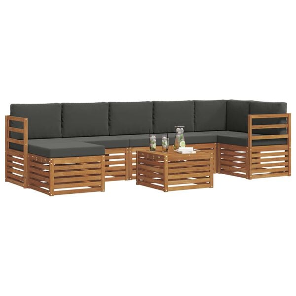 vidaXL Set divani 8 pcs Naturale e Antracite Legno di Acacia Massello
