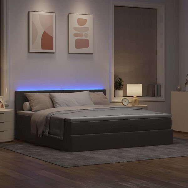 vidaXL Pouf Letto con Materasso e LED Tortora 180x200cm in Tessuto