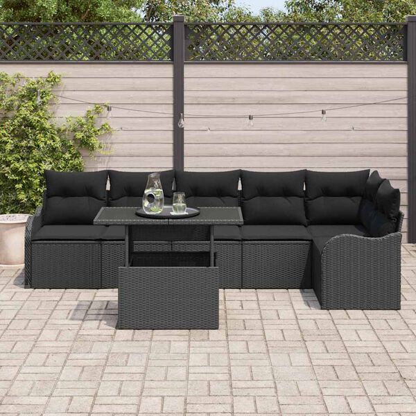 vidaXL Set Divano da Giardino con cuscino 7 pcs Nero Poly Rattan