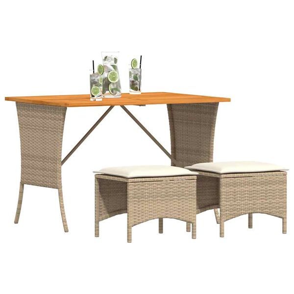vidaXL Set da Pranzo da Giardino 3 pz con Cuscini Beige in Polyrattan