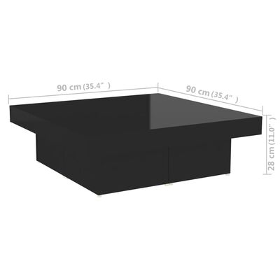 vidaXL Tavolino da Salotto Nero Lucido 90x90x28 cm Legno Multistrato