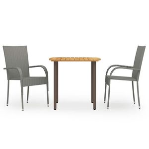 vidaXL Set Mobili da Pranzo per Giardino 3 pz Polyrattan Grigio