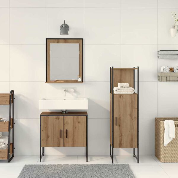 vidaXL Set di mobili per il bagno 3 pcs Marrone Legno multistrato