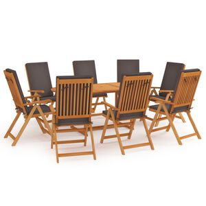 vidaXL Set da Pranzo da Giardino 9 pz con Cuscini Legno di Teak Grigio