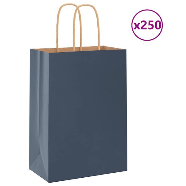 vidaXL Sacchetti di Carta 250 pz con Manici Blu 15x8x21 cm