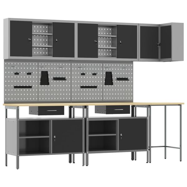 vidaXL Set di mobili da lavoro con cassetto 10 pcs Nero e Grigio