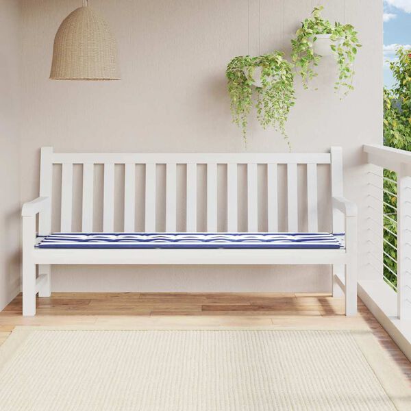 vidaXL Cuscino Panca Giardino Righe Bianche e Blu 200x50x4 cm Tessuto