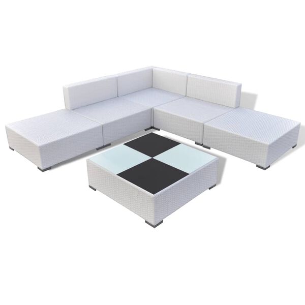 vidaXL Set Divani da Giardino 6 pz con Cuscini in Polyrattan Bianco
