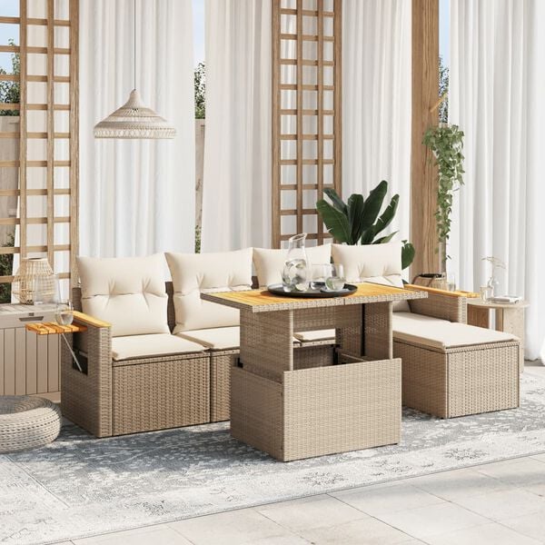 vidaXL Set Divano da Giardino 6 pz con Cuscini Beige in Polyrattan