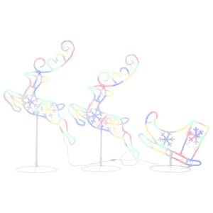 vidaXL Decorazione Slitta Renne in Acrilico 260x21x87 cm Colorata