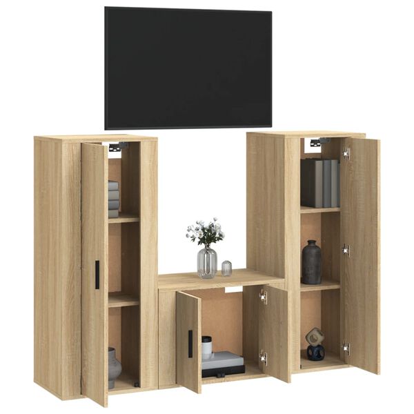 vidaXL Set di Mobili Porta TV 3 pz Rovere Sonoma in Legno Multistrato
