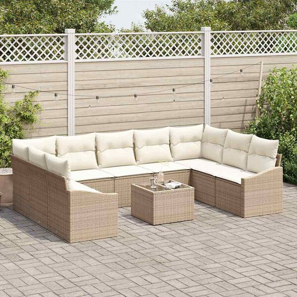 vidaXL Set Divano da Giardino 10 pcs Beige Poly Rattan